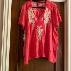 Johnny Was coral knit blouse